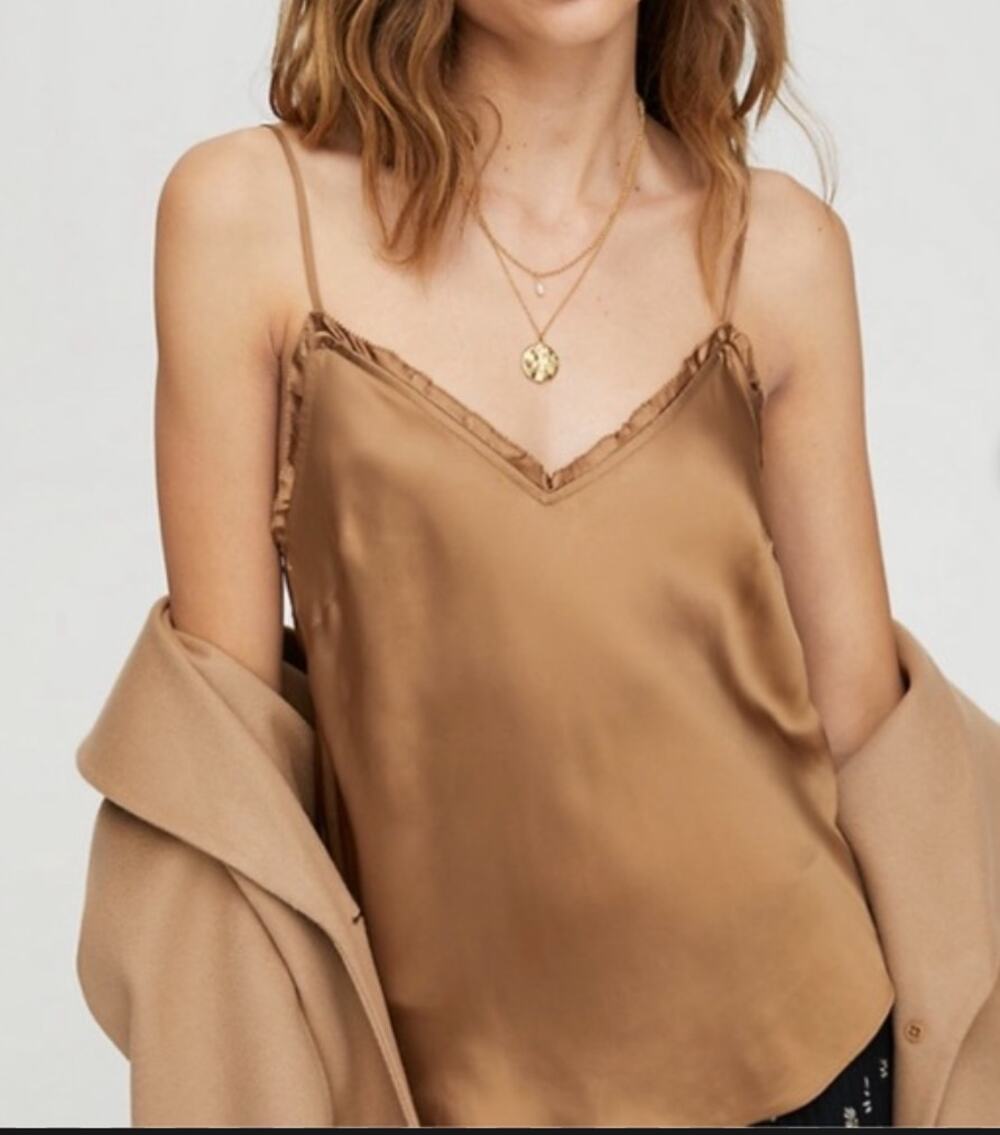 WILFRED Wera Brown Cupro Silky V-Neck Adjustable Strap Cami Tank Top Size XS